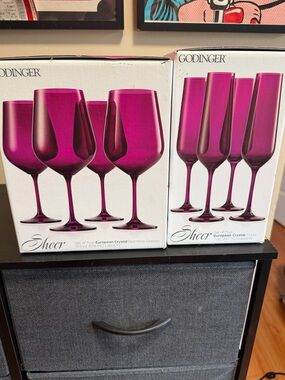 Godinger Sheer Fuchsia Crystal Wine & Champagne Glass Set